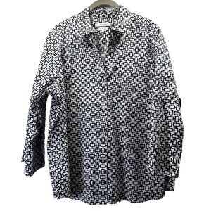 Foxcroft Women's Blouse Plus Size 2X Non Iron Black White‎ Stretch 3/4 Sleeve